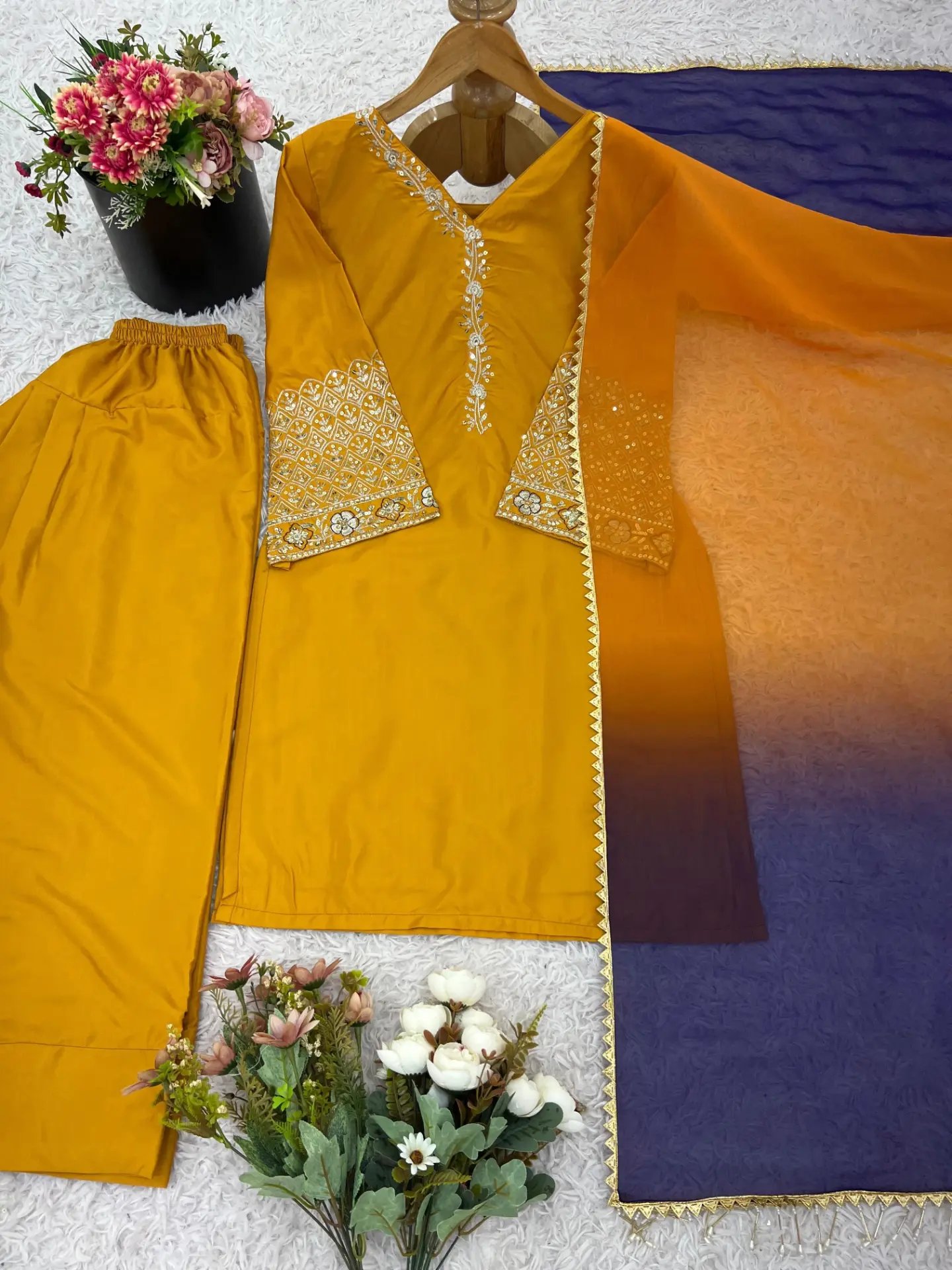 Natural Satin Silk Top & Bottom Set